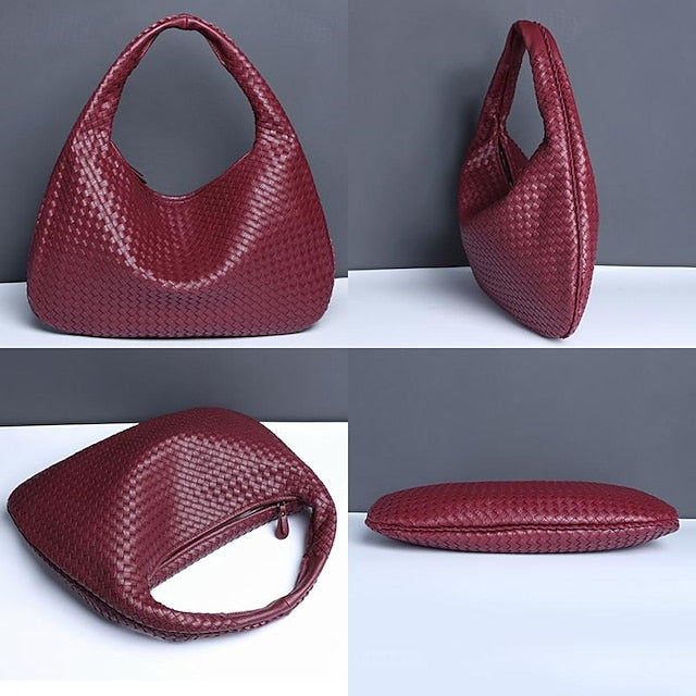 Woven Bag Faux Burgundy Leather Hobo Chic