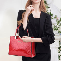 Black Crocodile Pattern Elegant Handbag Leather