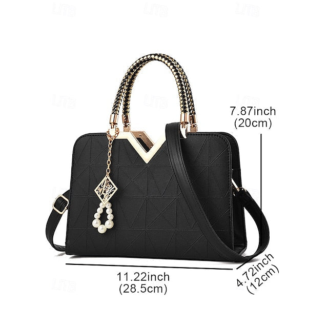 Handbag Faux with Elegant Pendant Pearl Leather