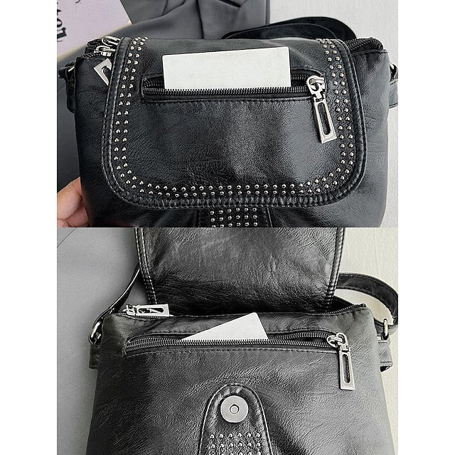 with Faux Bag Leather Brown Crossbody Studded