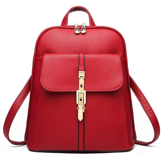 Lock Black Leather Faux Purse Backpack with Gold