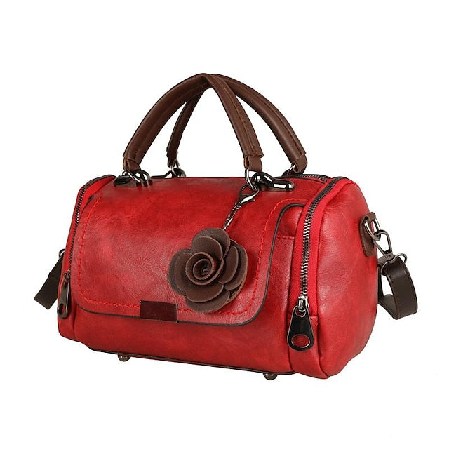 Vintage-Floral Handbag Faux with Leather