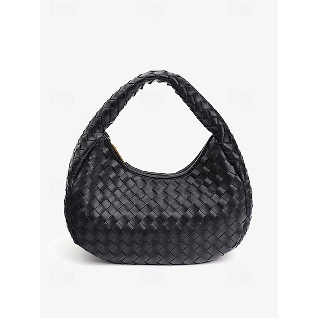 Leather Elegant Woven Chic Bag Hobo Round Ivory