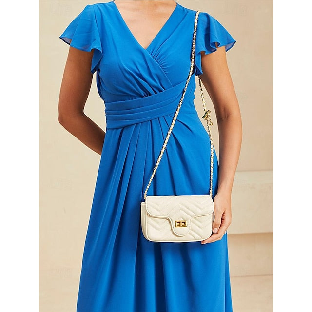 Leather Bag White Crossbody with Gold Elegant Chain