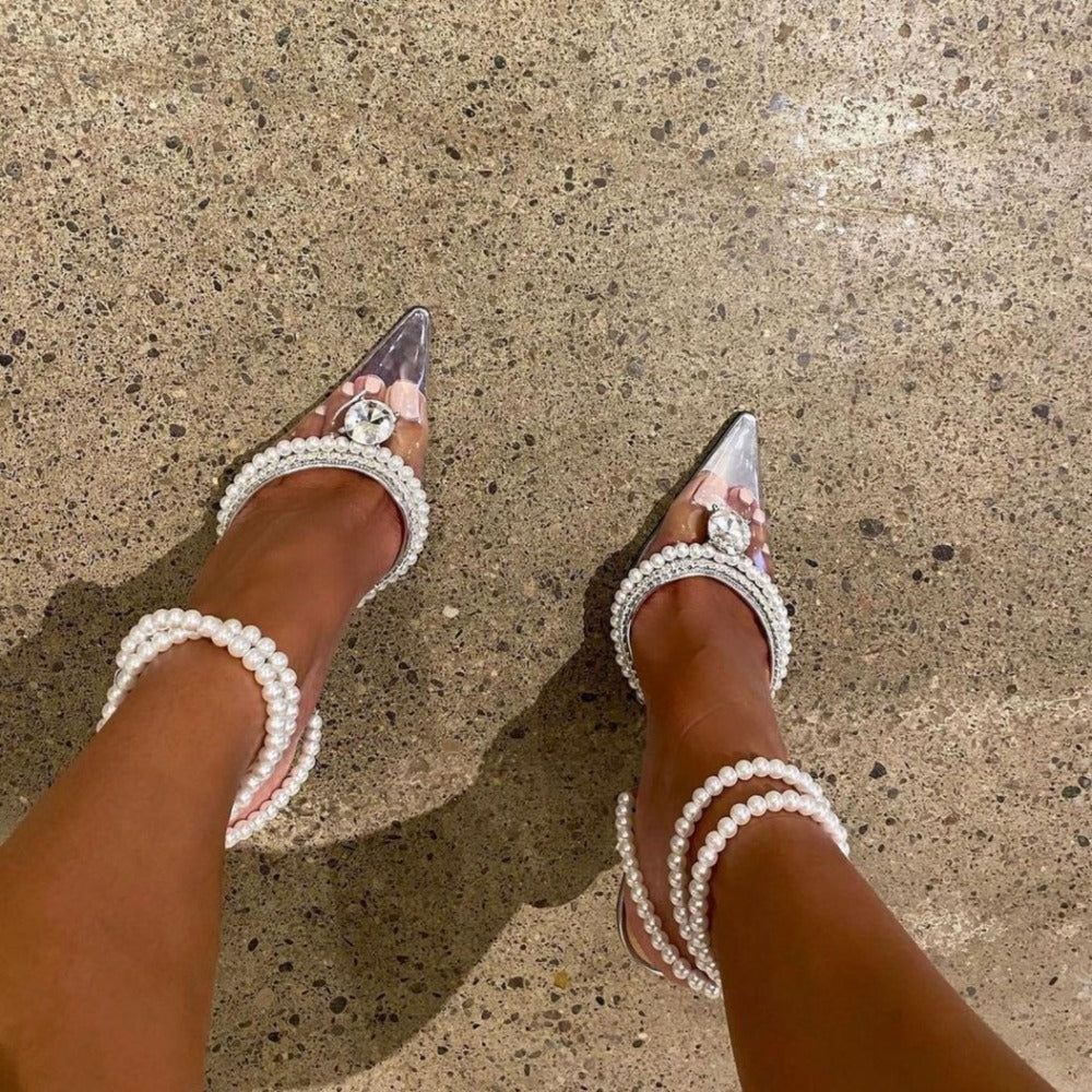 Tacones de cristal con tiras de perlas Agyness