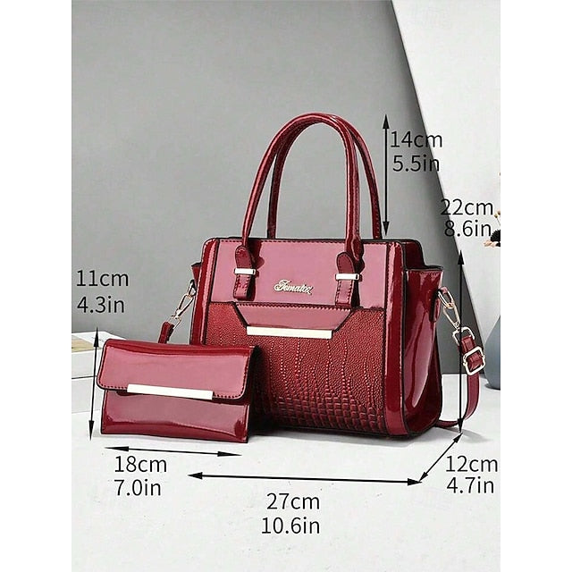 Faux Set Handbag Glossy Patent Leather