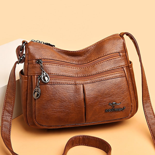 Bag Faux Crossbody Leather - Shoulder Multi-Pocket