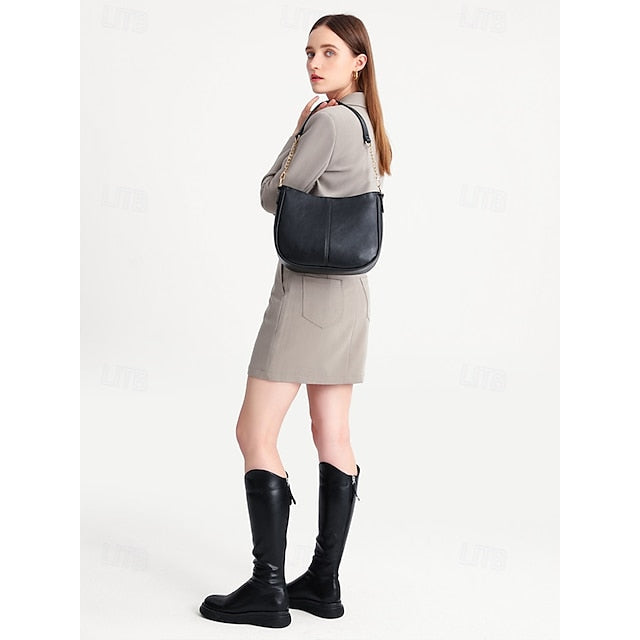 Bag Shoulder Leather Chain Brown Gold Faux with