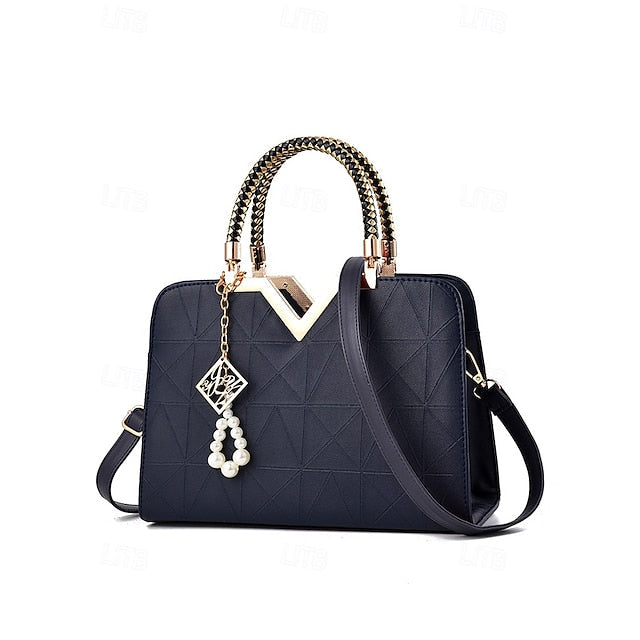 Handbag Faux with Elegant Pendant Pearl Leather