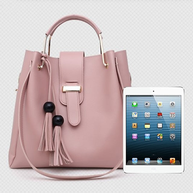 Tote Pink Leather - Handbag Faux Set 3-Piece