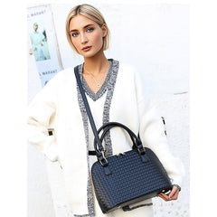 Handbag Set Brown Leather Woven 3-Piece Faux