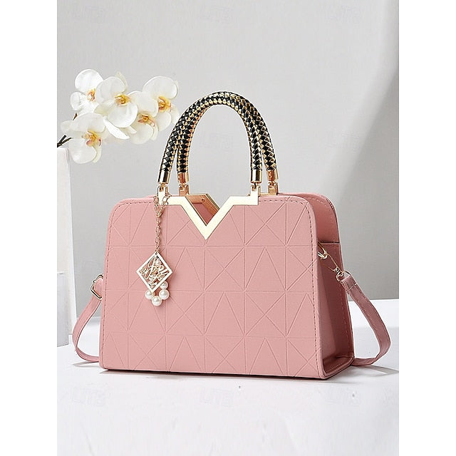 Handbag Faux with Elegant Pendant Pearl Leather