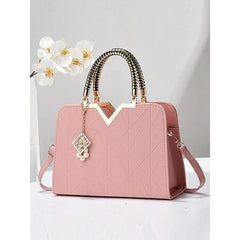 Handbag Faux with Elegant Pendant Pearl Leather