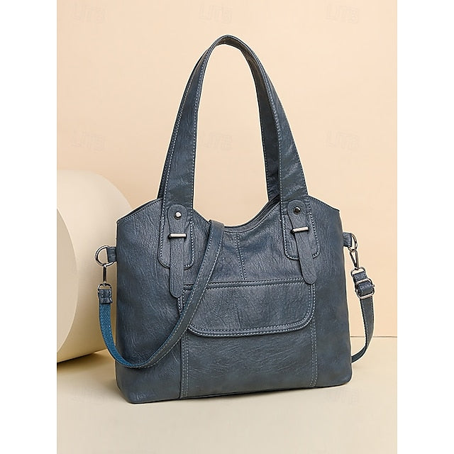 Brown Faux Bag Leather Tote with Vintage Dual