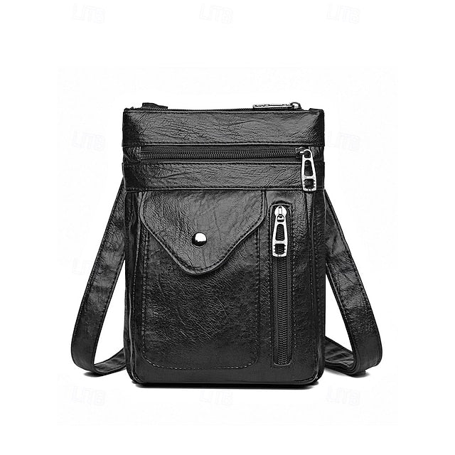 Leather Vintage Multi-Pocket Crossbody Faux - Bag
