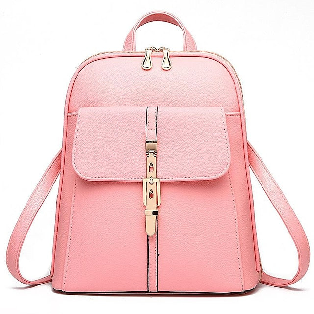 Lock Black Leather Faux Purse Backpack with Gold
