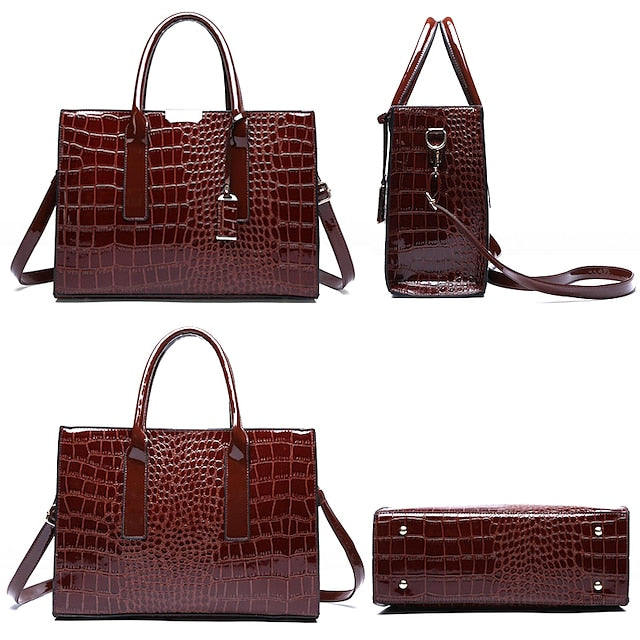 Black Crocodile Leather Pattern Handbag with Patent