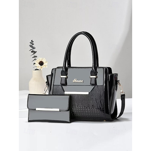 Faux Set Handbag Glossy Patent Leather