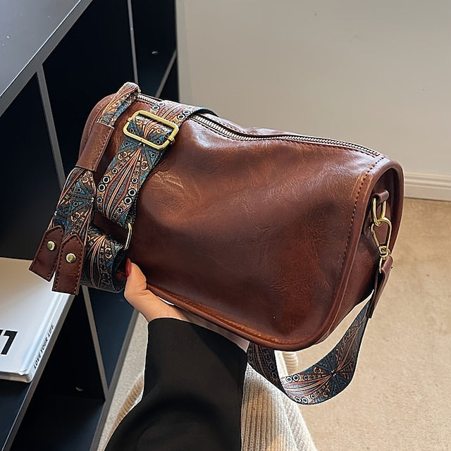 with Vintage Leather Bohemian Strap Handbag PU