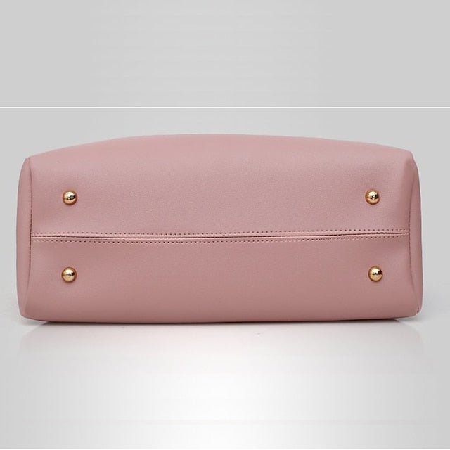 Tote Pink Leather - Handbag Faux Set 3-Piece