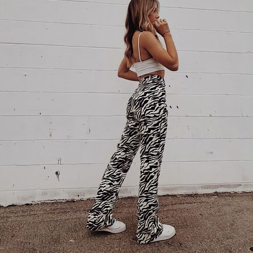 This Is Espionage High Waist Zebra Print Pants