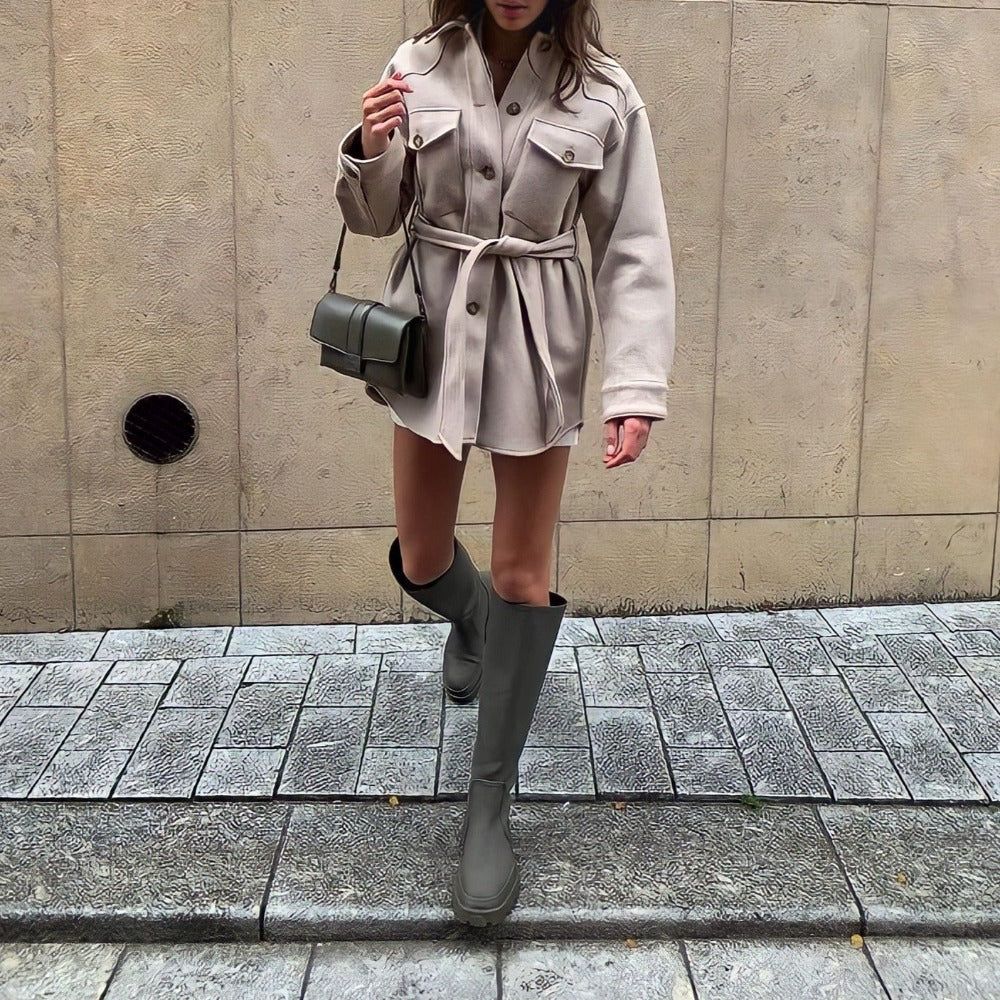 Soft And Dainty Belted Wool Shirt Coat