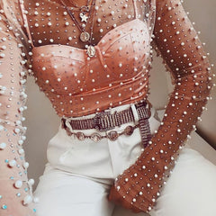 Song Of Pearl Long Sleeve Mesh Crop Top