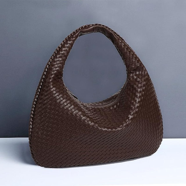 Woven Bag Faux Burgundy Leather Hobo Chic