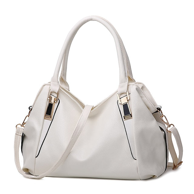 Handles and Top Faux with Handbag Black Leather