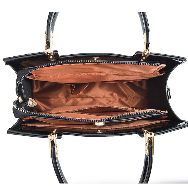 Black Crocodile Pattern Elegant Handbag Leather