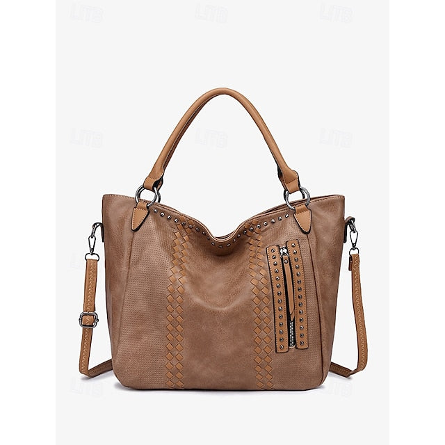 Brown Faux Tote Bag Handbag Leather Spacious