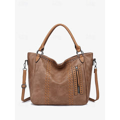 Brown Faux Tote Bag Handbag Leather Spacious