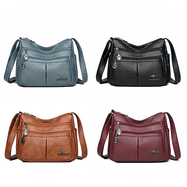 Bag Faux Crossbody Leather - Shoulder Multi-Pocket