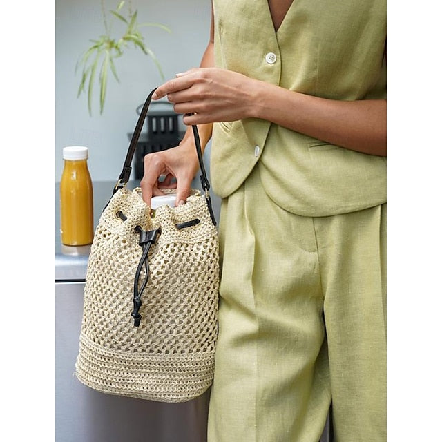Bag - with Tote Summer Woven Drawstring Stylish Bucket