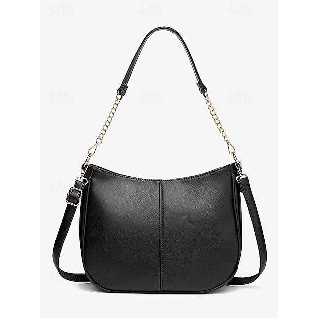 Bag Shoulder Leather Chain Brown Gold Faux with