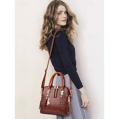 Crocodile Handbag with Leather Faux Tassel Pattern