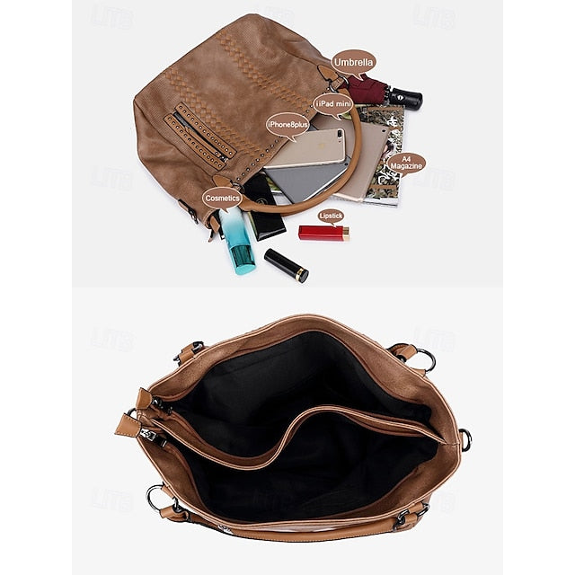 Brown Faux Tote Bag Handbag Leather Spacious