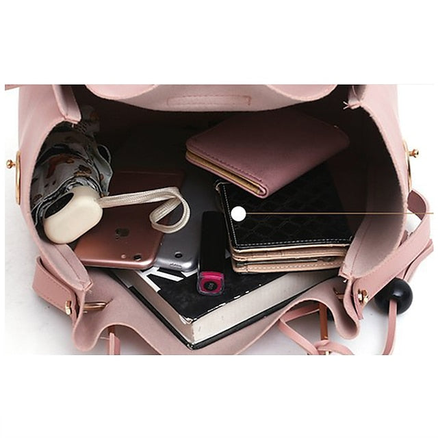 Leather Set Tote 3-Piece Pink Faux - Handbag