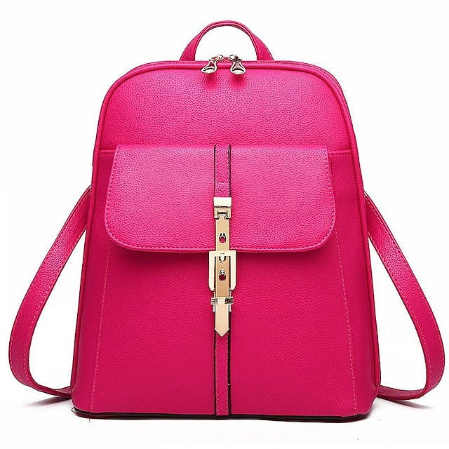 Lock Black Leather Faux Purse Backpack with Gold