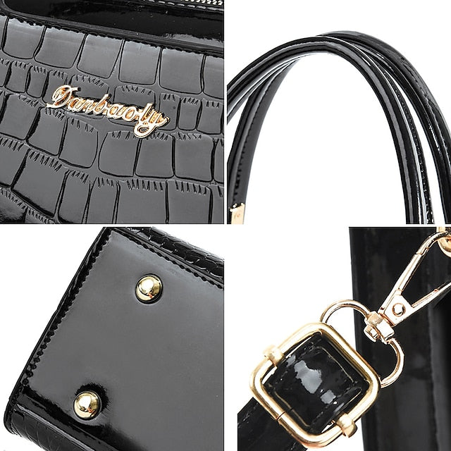 Black Crocodile Pattern Elegant Handbag Leather