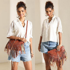 Leather with Fringe Crossbody Bohemian Bag