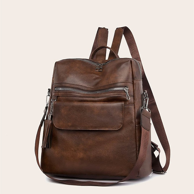and Vintage Backpack Leather Tassel Purse with Faux