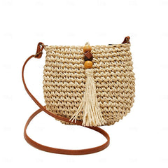 Tassel Bag Woven Boho Handbag Straw Crossbody