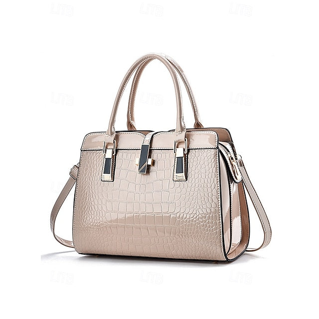 Faux - Croc Patent Handbag Leather Burgundy