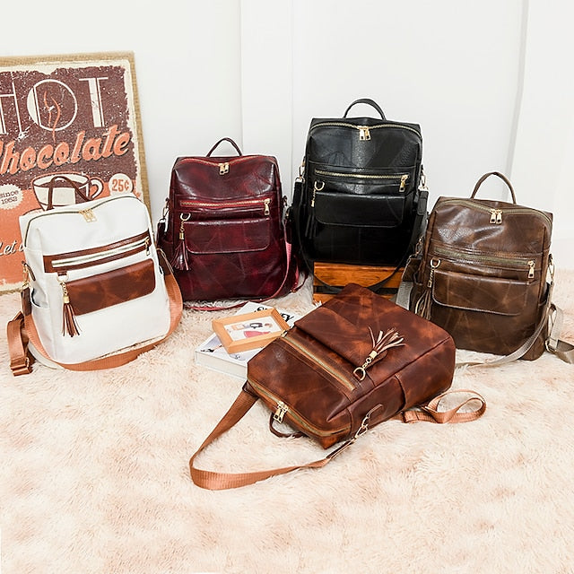 and Vintage Backpack Leather Tassel Purse with Faux