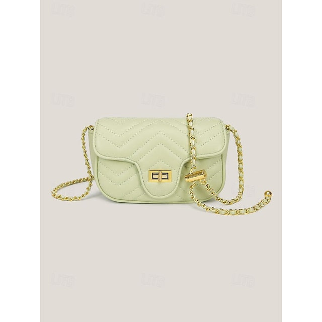 Leather Bag White Crossbody with Gold Elegant Chain