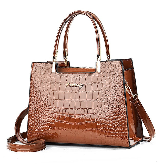 Black Crocodile Pattern Elegant Handbag Leather