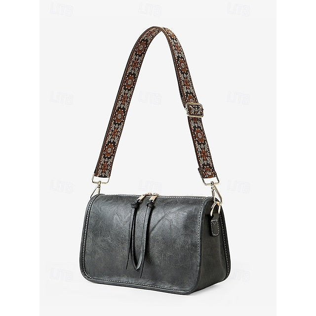 Bag Adjustable Leather Brown Faux Shoulder with