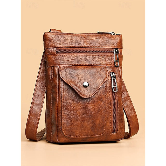Leather Vintage Multi-Pocket Crossbody Faux - Bag