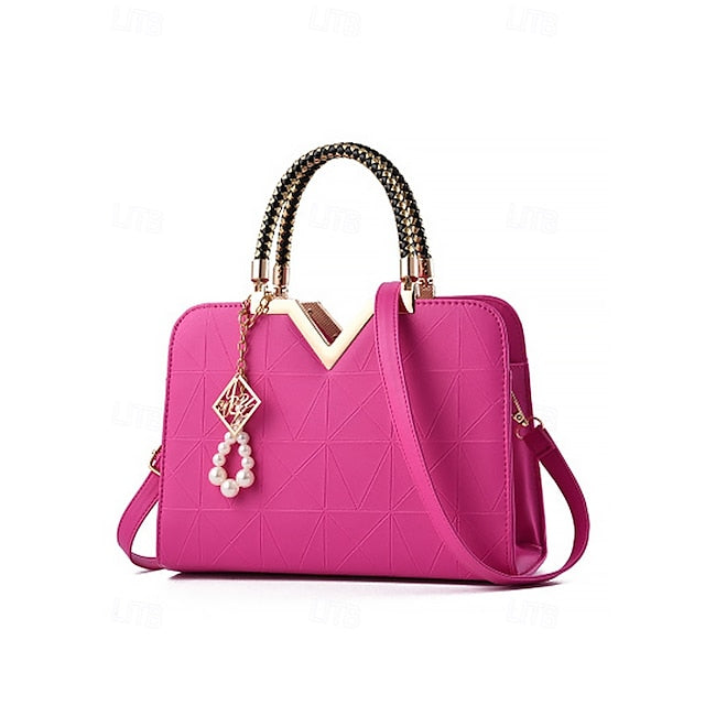 Handbag Faux with Elegant Pendant Pearl Leather